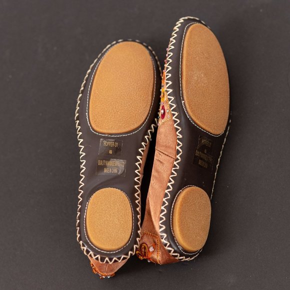 Go Max Beaded Embellished Gold Sequin Ballet Flat Shoe Women's 8.5 - Picture 2 of 7